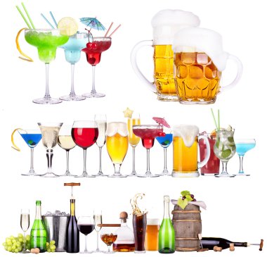 farklı alkollü içecekler izole ayarla