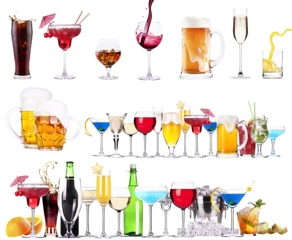 Verschillende alcohol drinkt set geïsoleerd — Stockfoto