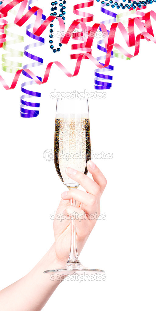 Glass of champagne making toast