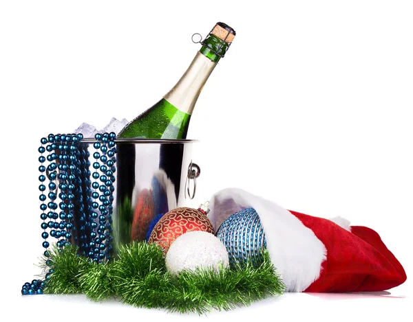 Champagne and christmas decor — Stock Photo, Image