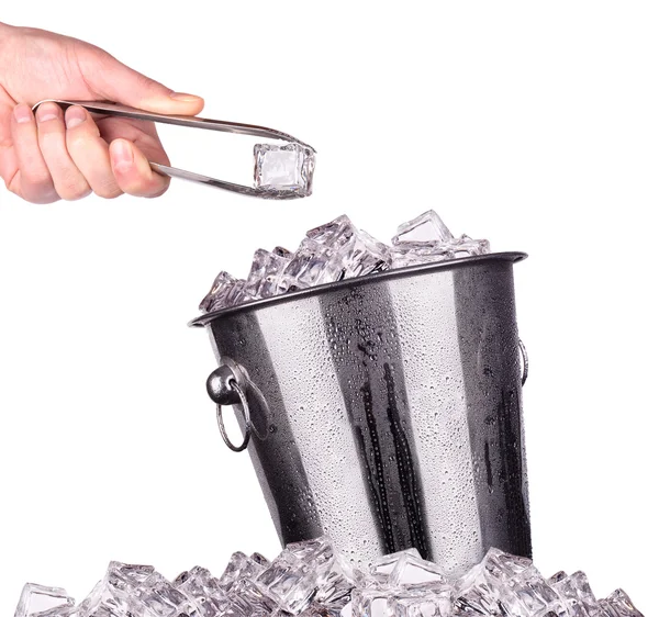 Ice bucket with tongs isolated — Stock Photo, Image