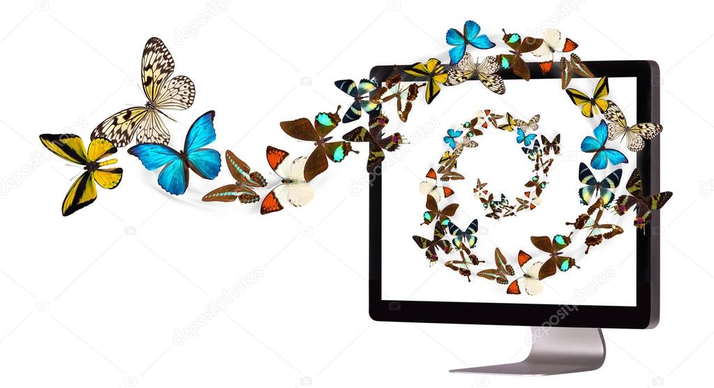 Butterfly flying out from computer