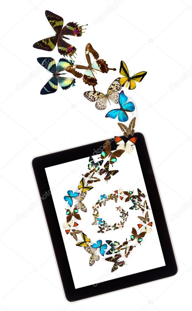 Butterfly flying out from tablet computer