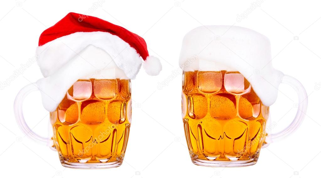 Beer and hat of Santa Claus