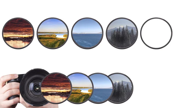 Conjunto de paisagens jogar filtro de câmera isolado — Fotografia de Stock