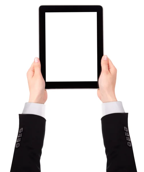 Touch screen tablet computer with hand — Stock Photo, Image