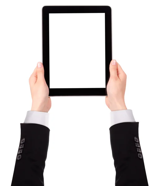 Touch screen tablet computer with hand Royalty Free Stock Images