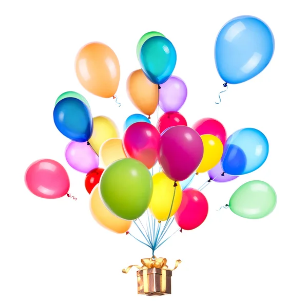 Prezent na kolor balony — Zdjęcie stockowe