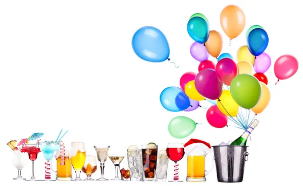 Verschiedene Bilder von Alkohol mit Luftballons — Stockfoto