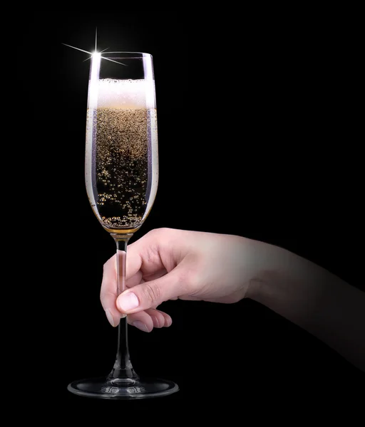 Torrada à mão com taça de champanhe — Fotografia de Stock