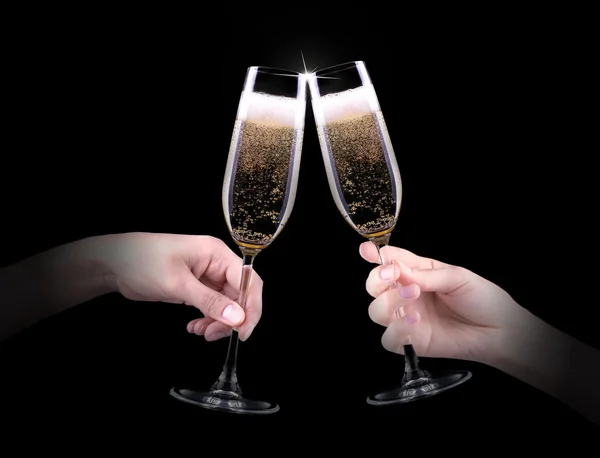 Torrada à mão com taça de champanhe — Fotografia de Stock