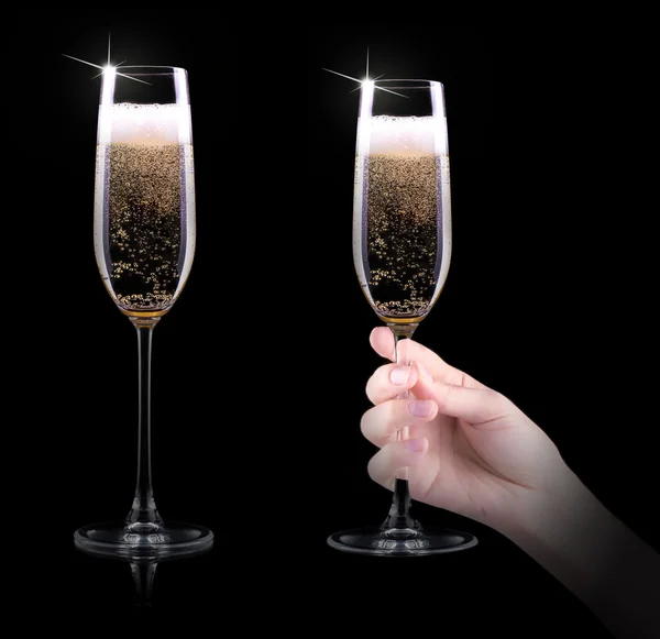 Hand making toast with champagne glass — Stock Photo, Image