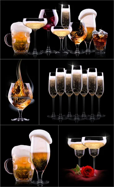 Állítsa be a különböző italok fekete háttér — Stock Fotó