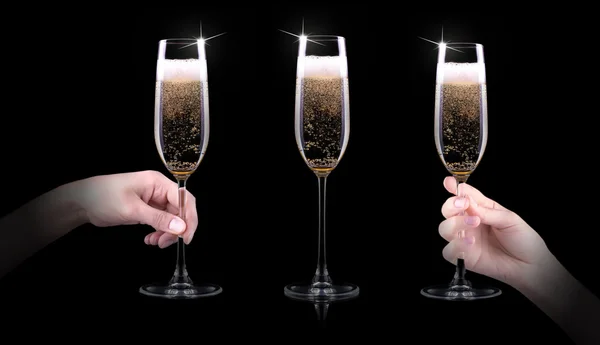 Hand making toast with champagne glass — Stock Photo, Image