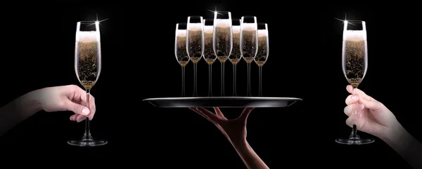 Kelner ręcznie z szampanem — Zdjęcie stockowe