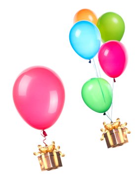 renkli balon üzerinde asılı hediye