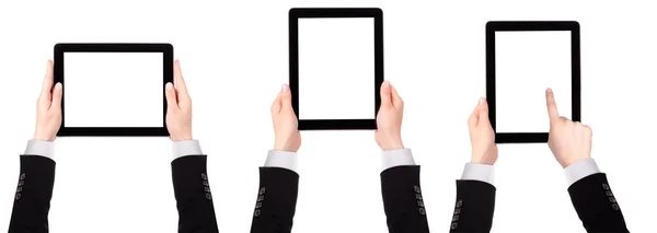 Počítač s dotykovou obrazovkou tabletu s rukou — Stock fotografie