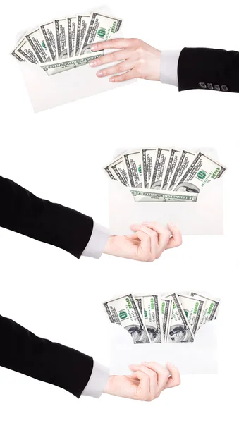 Biznesmen rękę i pieniądze w kopercie — Zdjęcie stockowe