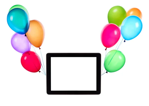 Tablet with empty screen on balloons — Stock Photo, Image