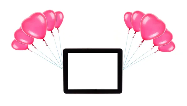 Tablet with empty screen on balloons — Stock Photo, Image