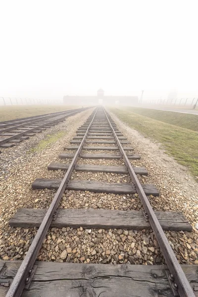 Entrada principal a Auschwitz Birkenau — Foto de Stock
