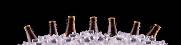氷にビールびん — ストック写真