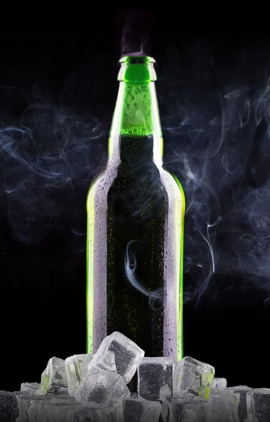 Beer bottle with ice