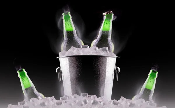 Botellas de cerveza en cubo de hielo — Foto de Stock