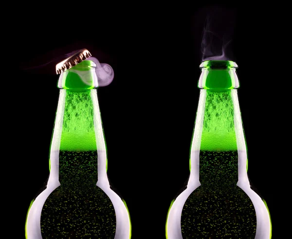 Top of open wet beer bottle — Stock Photo, Image