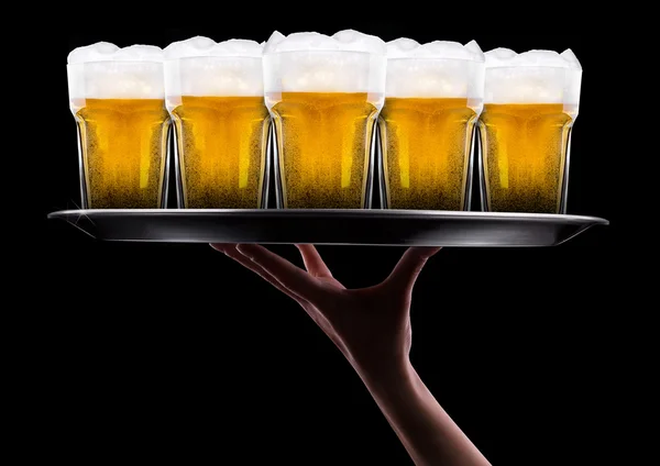 Frosty glass of light beer — Stock Photo, Image