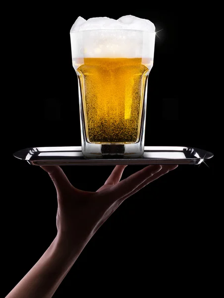 Frosty glass of light beer — Stock Photo, Image