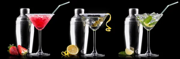 Cocktail de álcool definido em um preto — Fotografia de Stock