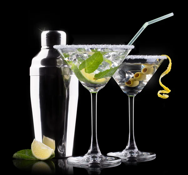 Alcohol cocktail set on a black — Stock Photo, Image