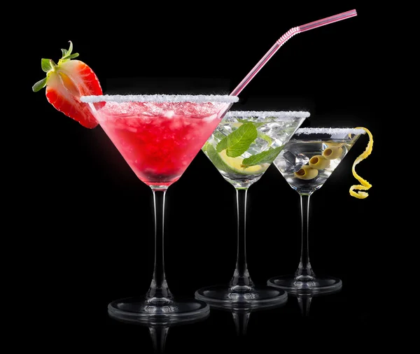 Alcohol cocktail set on a black — Stock Photo, Image