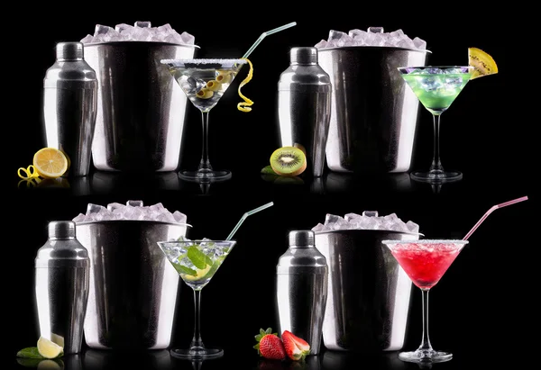 Cocktail di alcool messo su un nero — Foto Stock