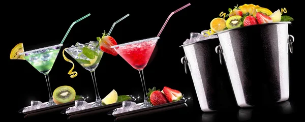 Alcohol cocktail set with summer fruits — Stock Photo, Image