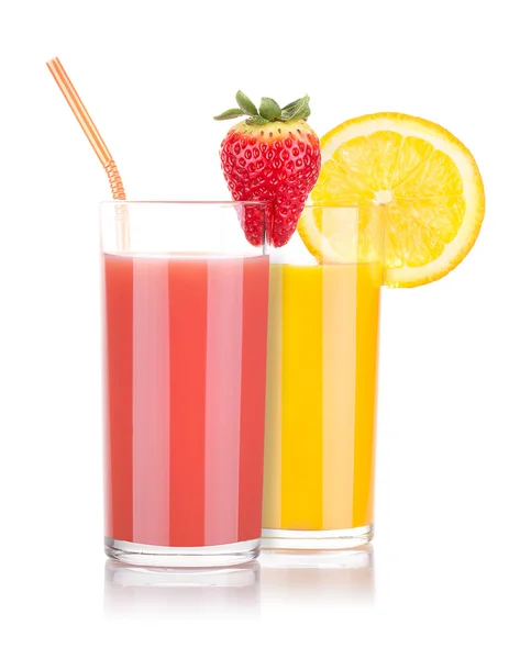 Sabrosas frutas de verano con jugo en vaso — Foto de Stock