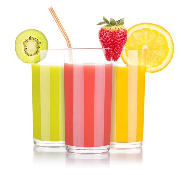 Frutas saborosas de verão com suco em vidro — Fotografia de Stock