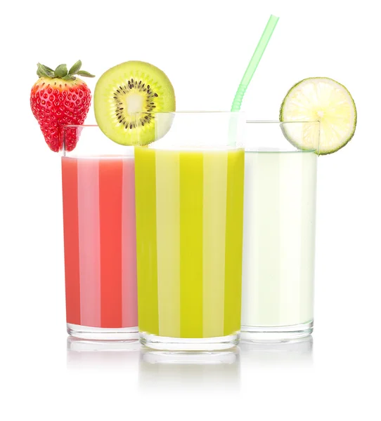 ジュース ガラスとおいしい夏のフルーツ — ストック写真