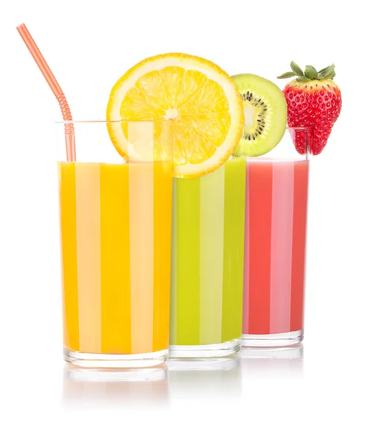 Välsmakande sommar frukt med juice i glas — Stockfoto