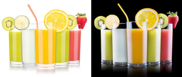Sabrosas frutas de verano con jugo en vaso —  Fotos de Stock