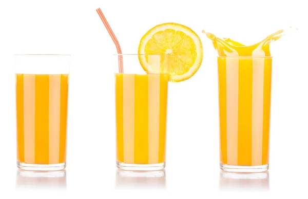 Succo d'arancia fresco in vetro con spruzzata — Foto Stock