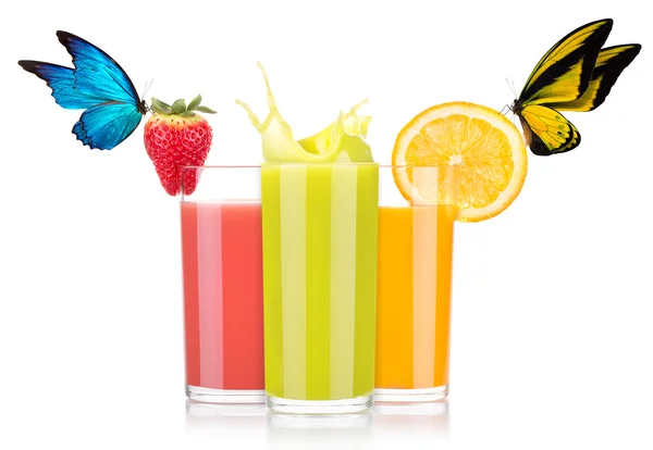 Tasty summer fruit drinks beautiful butterfly — Stock Photo, Image