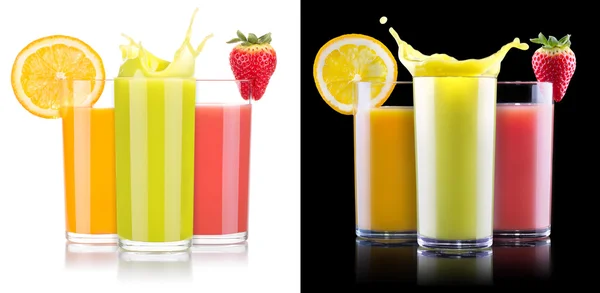 Tasty summer fruit drinks in glass with splash — Stock Photo, Image