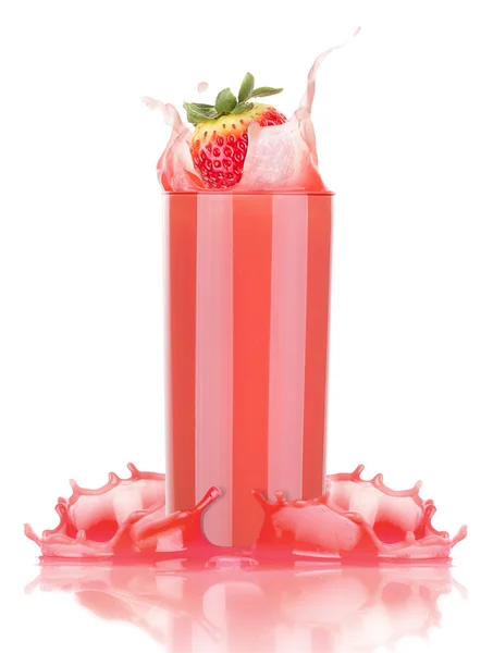 Smoothies of strawberry in glass with splash — Stock Photo, Image