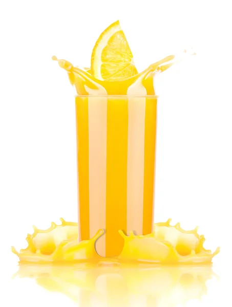 Fresh orange juice in glass with splash — Stock Photo, Image