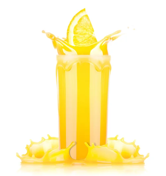 新鲜的橙汁在玻璃时溅起水花 — 图库照片