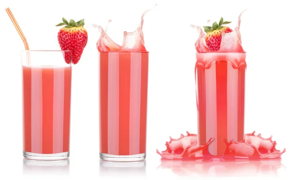 Smoothies de fraise en verre avec éclaboussure — Photo