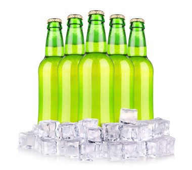 bira şişeleri izole buz içinde