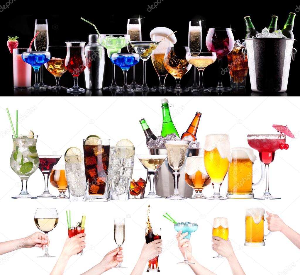 Different alcohol drinks set